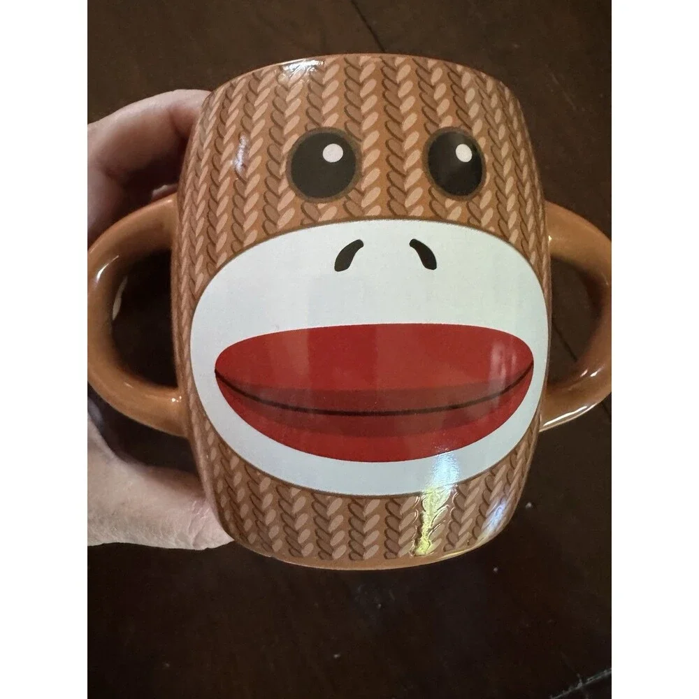 Galerie Sock‎ Monkey Ceramic Coffee Mug 16 oz Double-Sided Double-Handled